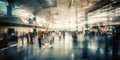 Abstract blur in airport for background. crowd in a rush hour in the airport - tourists and workers running to the gate