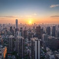 Abstract blur big city skyline landscape sunrise background. Bangkok, Thailand, Asia made with Generative AI Royalty Free Stock Photo