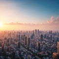 Abstract blur big city skyline landscape sunrise background. Bangkok, Thailand, Asia made with Generative AI Royalty Free Stock Photo