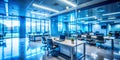 Abstract blur blue contemporary office interior background Royalty Free Stock Photo