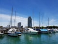 Abstract blur boats docked at the yacht club background. Royalty Free Stock Photo