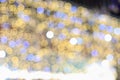 Abstract blur bokeh background with Christmas festive lights yellow and blue defocused illumination background Royalty Free Stock Photo