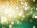 Abstract blur bokeh banner background. Gold bokeh on defocused emerald black background Royalty Free Stock Photo