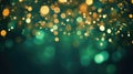 Abstract blur bokeh banner background. Gold bokeh on defocused emerald green background Royalty Free Stock Photo