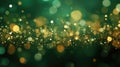 Abstract blur bokeh banner background. Gold bokeh on defocused emerald green background Royalty Free Stock Photo