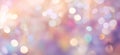 Abstract blur bokeh banner background. Rainbow colors, pastel purple, blue, gold yellow, white silver, pale pink bokeh Royalty Free Stock Photo