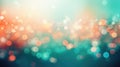 Abstract blur bokeh banner background. Silver bokeh on defocused teal green and coral colors background Royalty Free Stock Photo