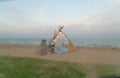 Abstract blur camping yard on beach for background Royalty Free Stock Photo