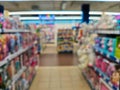 Abstract blur empty supermarket discount store aisle and product shelves interior defocused background Royalty Free Stock Photo