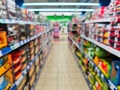 Abstract blur empty supermarket discount store aisle and product shelves interior defocused background Royalty Free Stock Photo