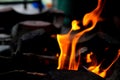 Abstract blur of flames, fire burning wood in stove