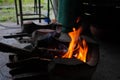 Abstract blur of flames, fire burning wood in stove