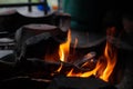 Abstract blur of flames, fire burning wood in stove