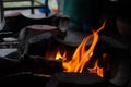 Abstract blur of flames, fire burning wood in stove