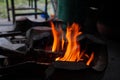 Abstract blur of flames, fire burning wood in stove