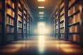 Abstract blur library, Blurred book shelves and hall interior in library generative ai. Generative ai Royalty Free Stock Photo