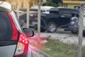 Abstract and blur of rear side car with turn on brake light and motion of red light. Royalty Free Stock Photo