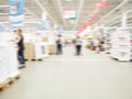 Abstract blur shelf in minimart and supermarket. Motion blurred customers walking in shopping mall Royalty Free Stock Photo