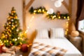Abstract blur. Xmas in morning living room. Sofa bed In christmas Interior. celebrate the new year and holidays Royalty Free Stock Photo