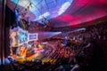 Abstract blurred background of big esports gaming event at big arena. Royalty Free Stock Photo