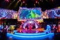 Abstract blurred background of big esports gaming event at big arena. Royalty Free Stock Photo