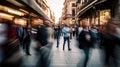 Abstract blurred background of business busy people walking on sidewalk at business center in the city. Royalty Free Stock Photo