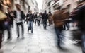 Abstract blurred background of business busy people walking on sidewalk at business center in the city. Royalty Free Stock Photo