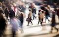 Abstract blurred background of business busy people walking on sidewalk at business center in the city. Royalty Free Stock Photo