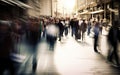 Abstract blurred background of business busy people walking on sidewalk at business center in the city. Royalty Free Stock Photo