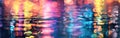 Abstract blurred background with colorful bokeh lights and water reflection, creating a vibrant and dynamic scene. Generative ai