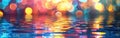 Abstract blurred background with colorful bokeh lights and water reflection, creating a vibrant and dynamic scene. Generative ai