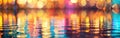 Abstract blurred background with colorful bokeh lights and water reflection, creating a vibrant and dynamic scene. Generative ai