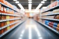 Abstract and blurred background inside a supermarket store aisle interior Royalty Free Stock Photo