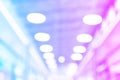 Abstract blurred background of modern luxury department store hall or shopping center mall. Blurred lights in blue and pink tones Royalty Free Stock Photo