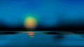 Abstract blurred dark background with beginning of sunrise or sundown. Blue tone backdrop. Water surface in nature and bokeh art. Royalty Free Stock Photo