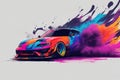 Abstract blurred drift cars with colorfull smoke background ai generative Royalty Free Stock Photo