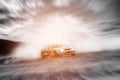 Abstract blurred drift cars with smoke from burned tire