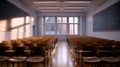 Abstract blurred empty interior space of college or university study. Blurred classroom with bookshelves with defocus effect. use Royalty Free Stock Photo