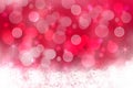 Abstract blurred festive light red pink white winter christmas or Happy New Year background texture with white bokeh circles and Royalty Free Stock Photo