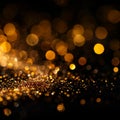 Abstract Blurred Gold Glitter and Lights on Black Background Royalty Free Stock Photo