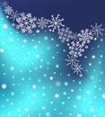 Abstract blurred gradient mesh background with white snowflakes with shadow