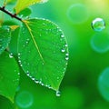 Abstract blurred green color for Blurred leaves at the health garden and Water Bubble Soft focus