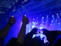 Abstract blurred image. Crowd during a entertainment public concert a musical performance. Hand fans in fun zone people Royalty Free Stock Photo