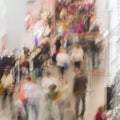 Abstract blurred image of exhibition show market and crowd people, for background usage .