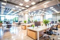 Abstract Blurred Image of Modern Office with Soft Light for Background Usage. Blur Office Workplace Interior Background Design Royalty Free Stock Photo