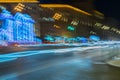 Abstract blurred light trails on motorway highway at dusk, image of urban speed traffic night. Urban modern background Royalty Free Stock Photo