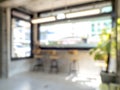 Abstract blurred modern cafe workspace, indoor interior restaurant space, loft style furniture. Royalty Free Stock Photo
