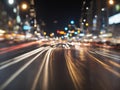 Abstract blurred night street lights background. Defocused image of a city street. Generated with AI Royalty Free Stock Photo