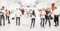 Abstract blurred people socializing during lunch break at business conference. Royalty Free Stock Photo