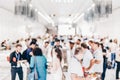 Abstract blurred people socializing during lunch break at business conference. Royalty Free Stock Photo